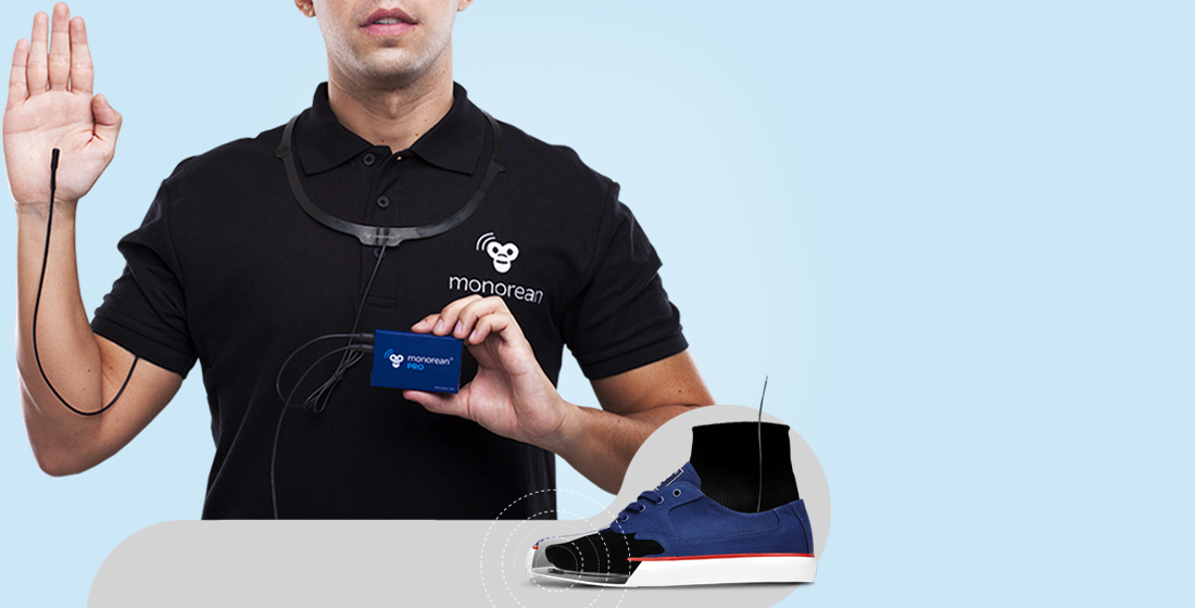 Unsichtbarer Hörer Monorean Pro zum Schummeln in Tests, installiert, Mikrofon, papierdünner Kragen, Switchboard. Zu Schummeln in Prüfungen